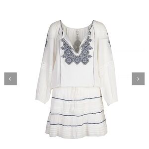 JOIE: Boho White Dress with Blue Embroidery